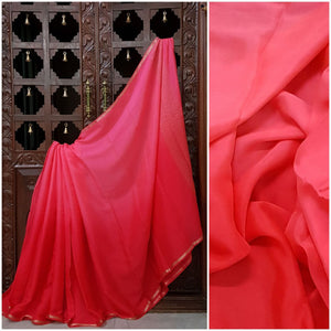 40 gms pure silk crinkled crepe in dual shade pink with combination of reddish pink and lighter pink hues!