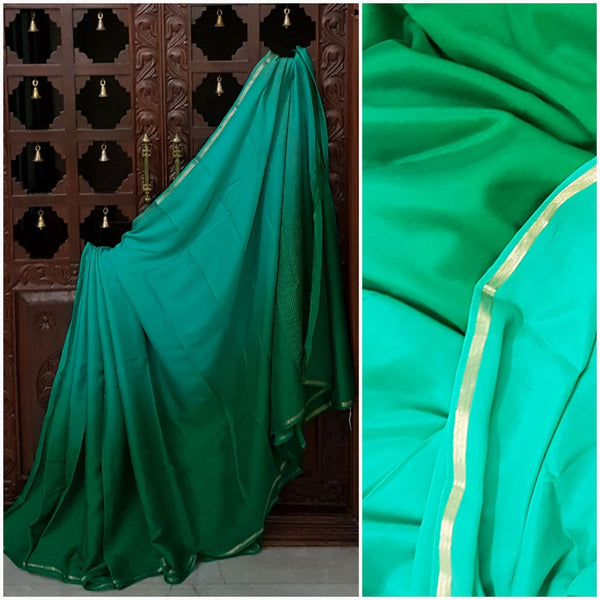 40 gms pure silk crinkled crepe in dual shade green with combination of dark green and sea green hues!