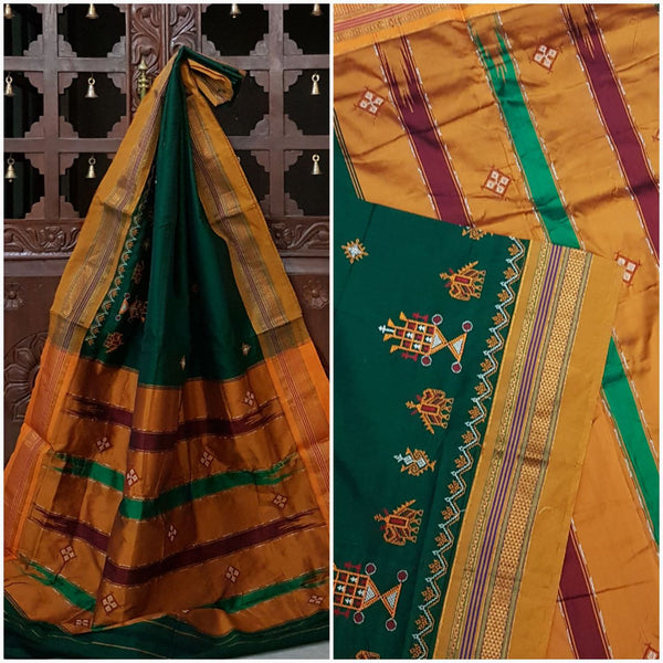 Leaf green mustard silk cotton kasuti embroidered Ilkal  