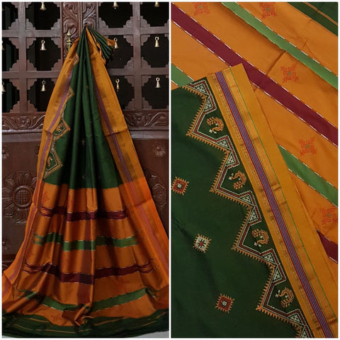 Mehendi green mustard silk cotton kasuti embroidered Ilkal  