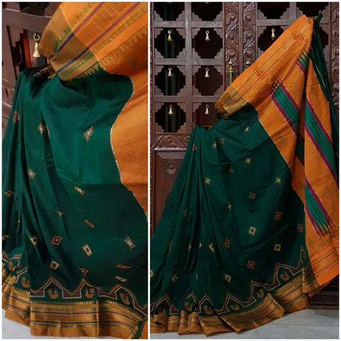 Leaf green mustard silk cotton kasuti embroidered Ilkal