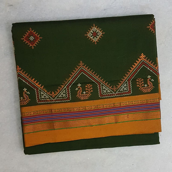 Mehendi green mustard silk cotton kasuti embroidered Ilkal  