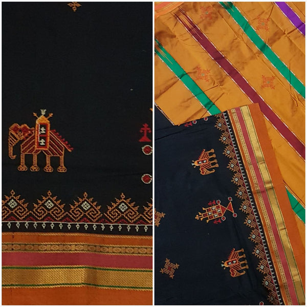 Black orange silk cotton kasuti embroidered Ilkal