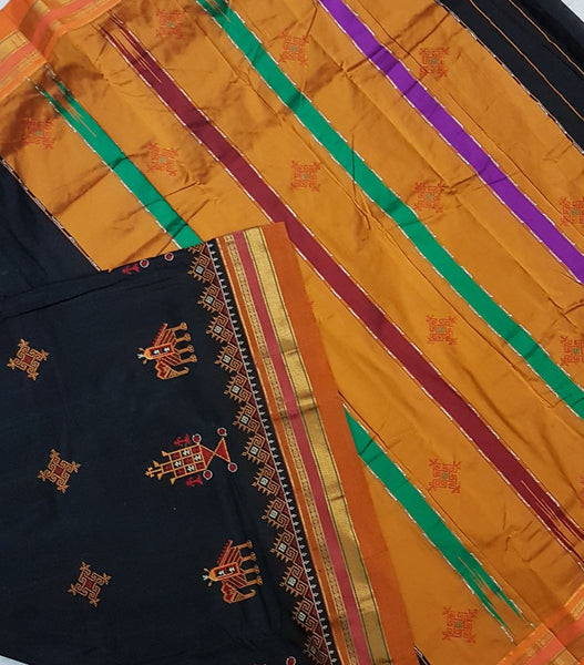 Black orange silk cotton kasuti embroidered Ilkal