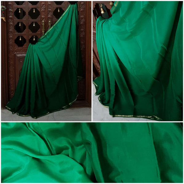 40 gms pure silk crinkled crepe in dual shade green with combination of bottle green and lighter green hues!