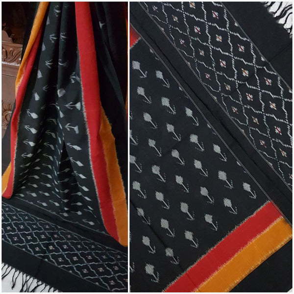 Black  Pochampalli- Double ikat Handloom cotton duppata