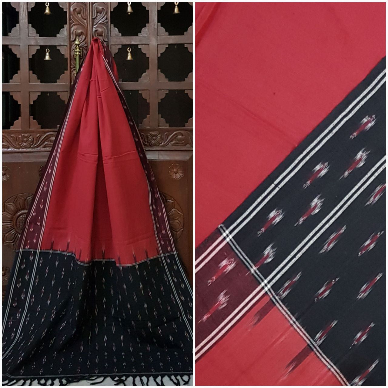 Black and pink Pochampalli- ikat Handloom cotton duppata