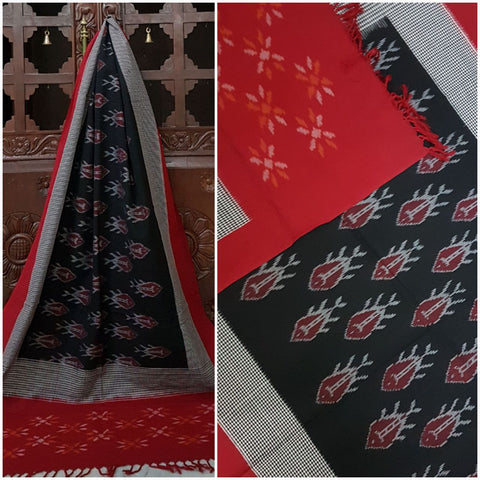 Black and red Pochampalli- Double ikat Handloom cotton duppata