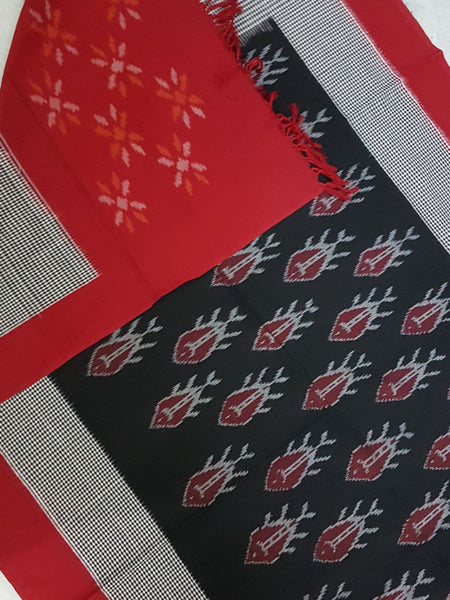 Black and red Pochampalli- Double ikat Handloom cotton duppata