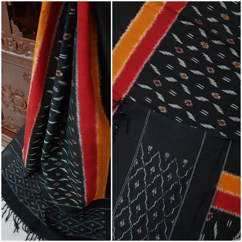 Black Pochampalli- Double ikat Handloom cotton duppata