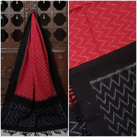 Pink and black Pochampalli- ikat Handloom cotton duppata