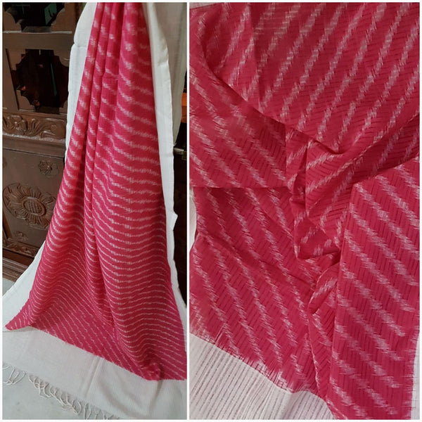 Pink and white Pochampalli- ikat Handloom cotton duppata