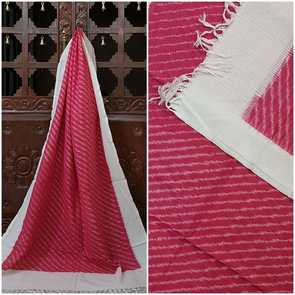 Pink and white Pochampalli- ikat Handloom cotton duppata