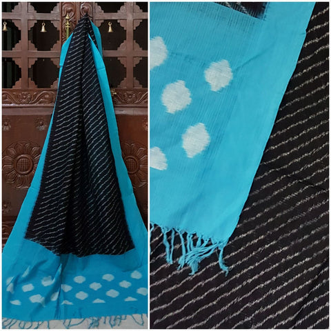 Black and blue Pochampalli- ikat Handloom cotton duppata