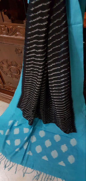 Black and blue Pochampalli- ikat Handloom cotton duppata