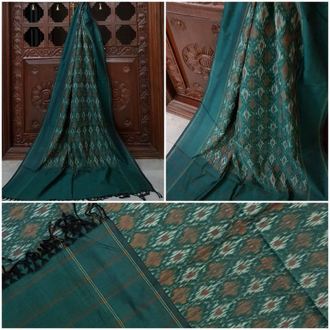 Olive green Pochampalli- Double ikat Handloom cotton duppata