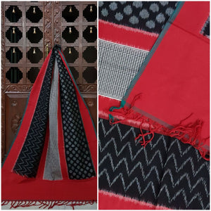 Black and red Pochampalli- Double ikat Handloom cotton duppata