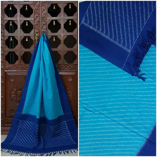 Blue Pochampalli- ikat Handloom cotton duppata
