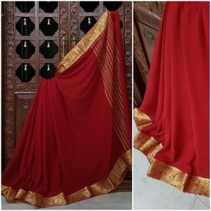 Red crepe art silk with zari border