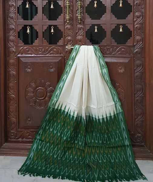 Green white pochampalli ikat Handloom Cotton dress material