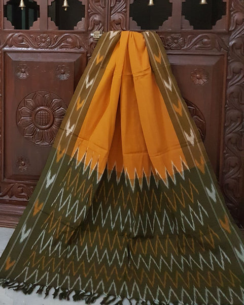 Green mustard pochampalli ikat Handloom Cotton dress material