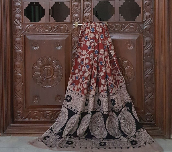 Handloom Mul cotton  floral motif print kalamkari with mangalgiri Cotton top.