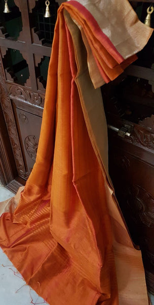 Orange Handloom Dupion silk with silk mark certified!