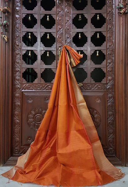 Orange Handloom Dupion silk with silk mark certified!