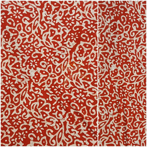 Off white with orange floral motif batik printed handloom cotton