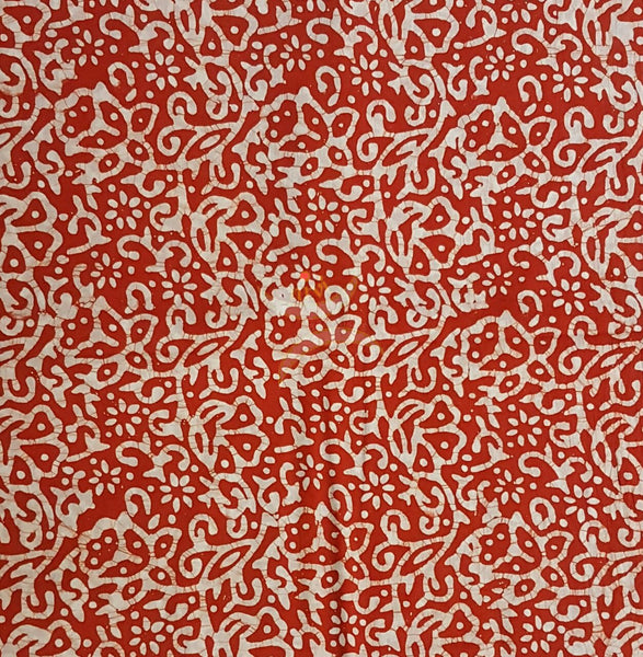 Off white with orange floral motif batik printed handloom cotton