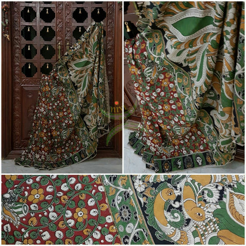Chennur silk kalamkari with all over floral motif