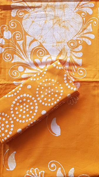 Orange Pure cotton Batik printed three piece suit material