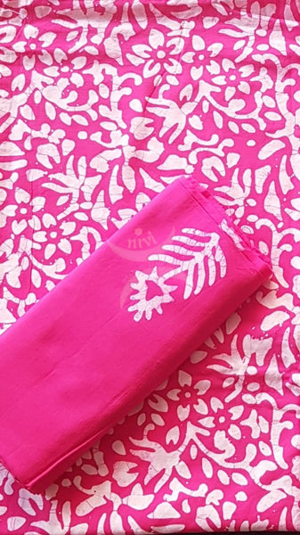 Fuschia pink Pure cotton Batik printed three piece suit material. -