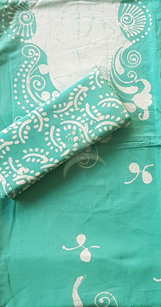 Sea green Pure cotton Batik printed three piece suit material