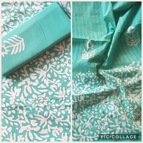 Sea green Pure cotton Batik printed three piece suit material