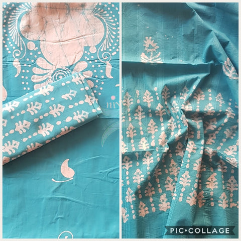 Blue Pure cotton Batik printed three piece suit material