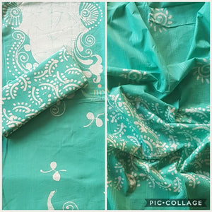 Sea green Pure cotton Batik printed three piece suit material