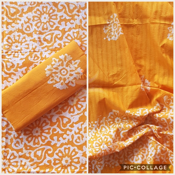 Orange Pure cotton Batik printed three piece suit material