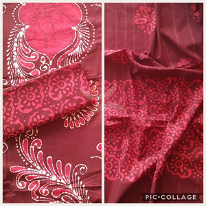 Brown Pure cotton Batik printed three piece suit material