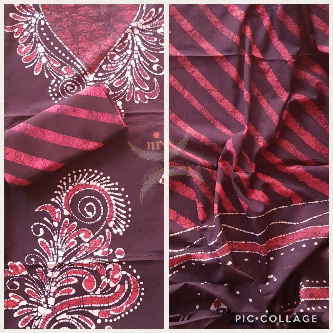 Chocolate brown Pure cotton Batik printed three piece suit material