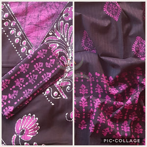 Purple Pure cotton Batik printed three piece suit material