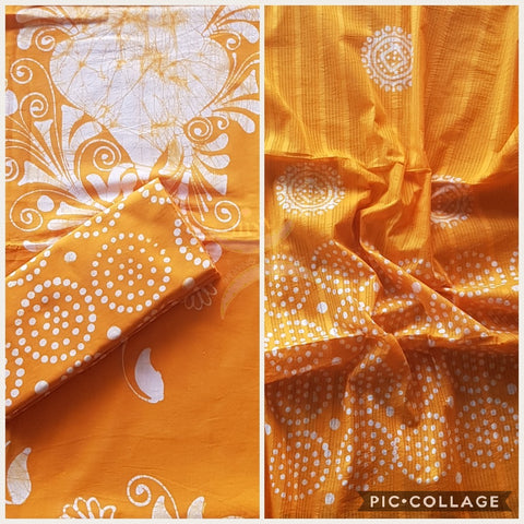 Orange Pure cotton Batik printed three piece suit material