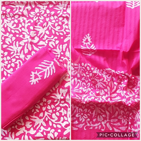 Fuschia pink Pure cotton Batik printed three piece suit material. -