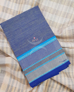 Blue striped Mangalgiri pure cotton blouse piece with traditional woven border. The blouse comes with 42 inches by  width and length up to 1mt.