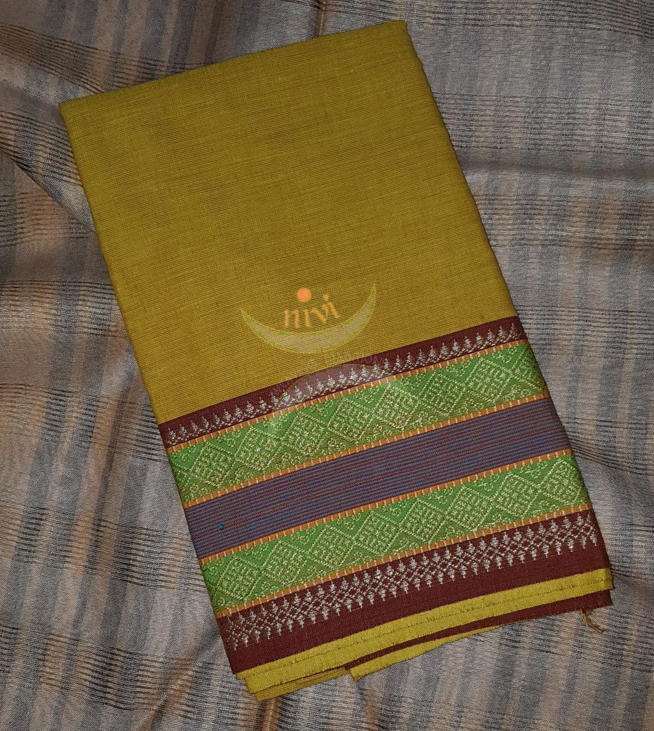Mustard with brown Mangalgiri pure cotton blouse piece with traditional woven border. The blouse piece comes with 42 inches by width and length up to 1mt.