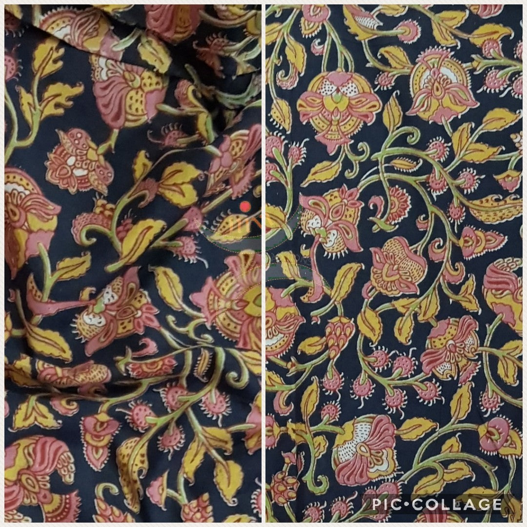 Navy blue handloom kalamkaricotton with all over floral motif