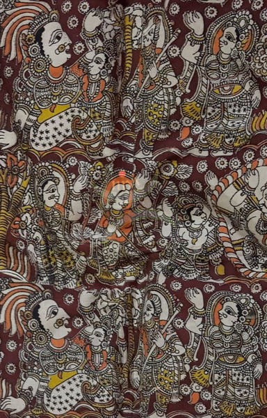 Maroon handloom kalamkari cotton with traditional mythological figures