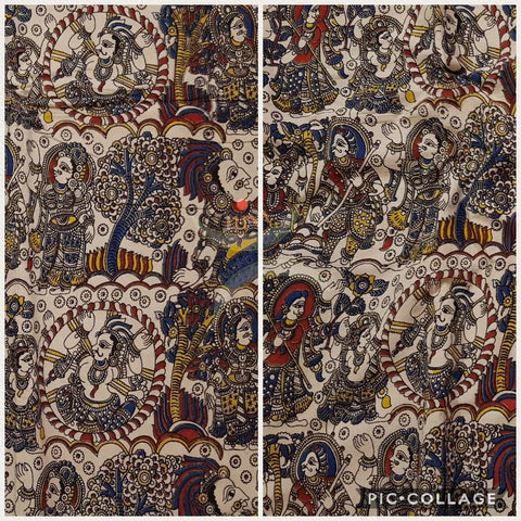 Beige handloom kalamkari cotton with traditional mythological figures