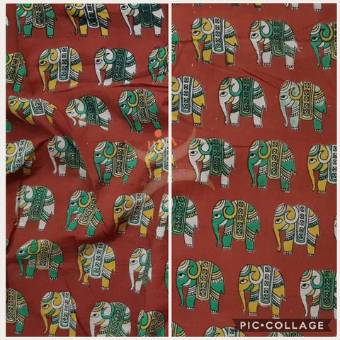 Red handloom kalamkari cotton with traditional elephant motif