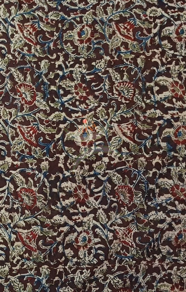 Brown handloom kalamkari cotton with all over floral motif